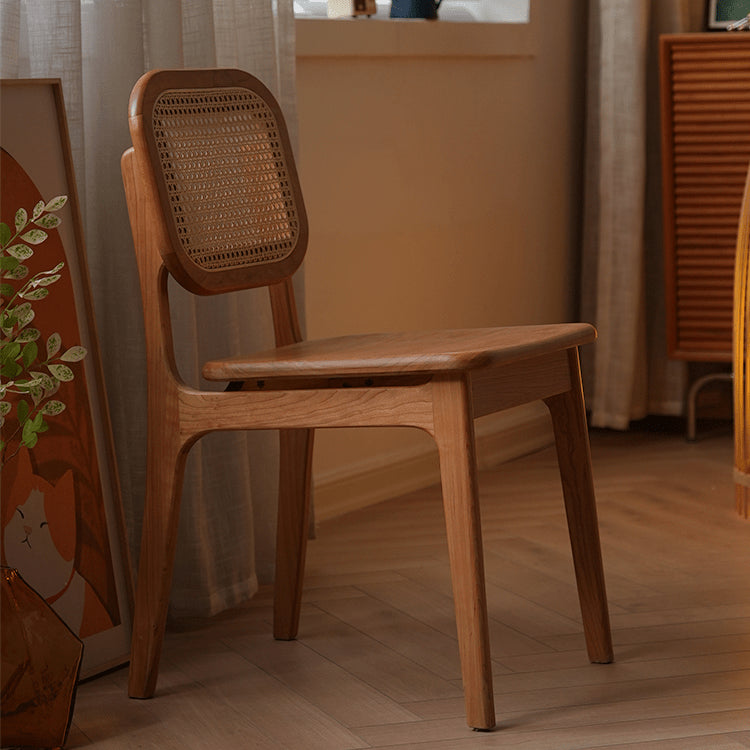 Elegant Cherry Wood and Rattan Chair - Natural Finish fyx-898