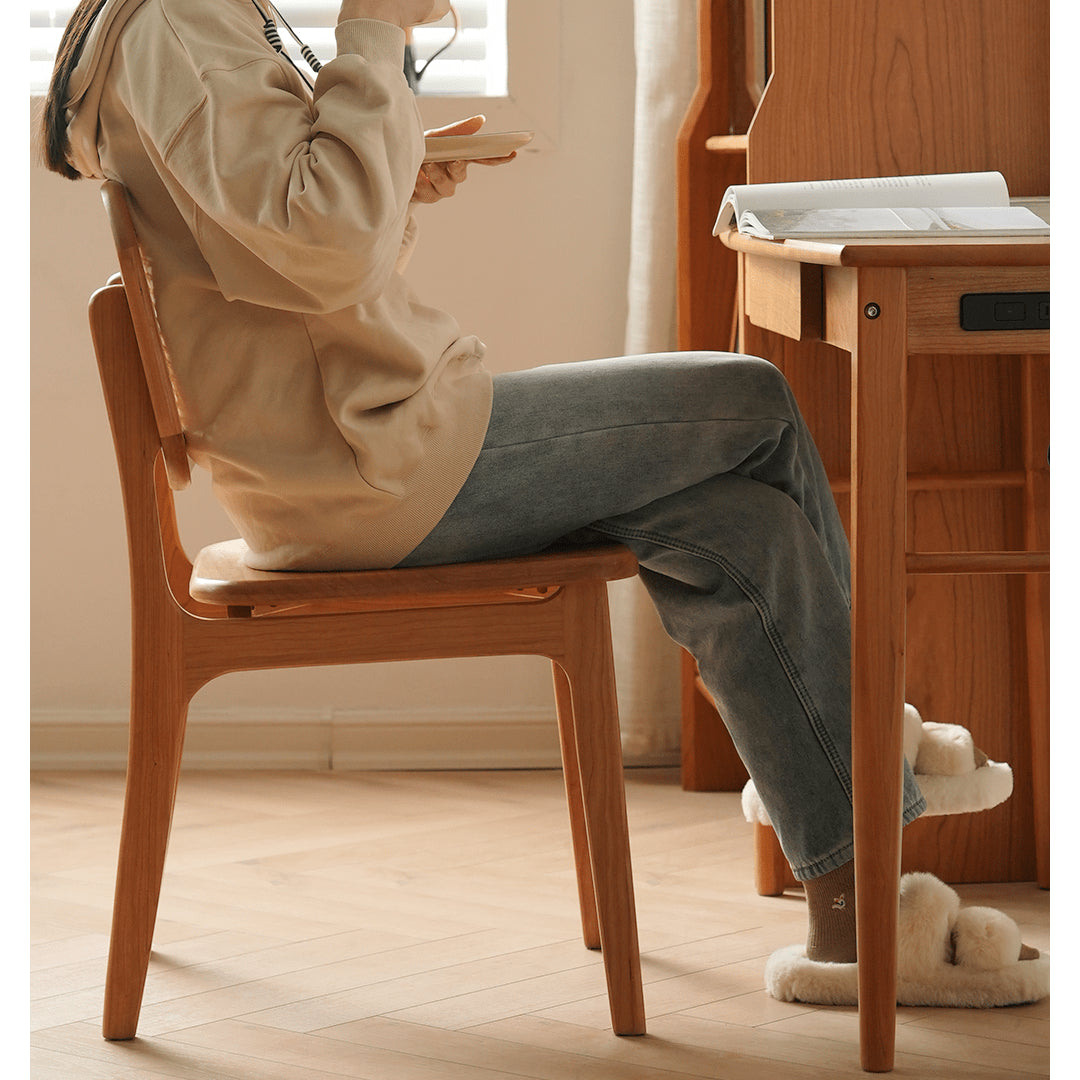 Elegant Cherry Wood and Rattan Chair - Natural Finish fyx-898