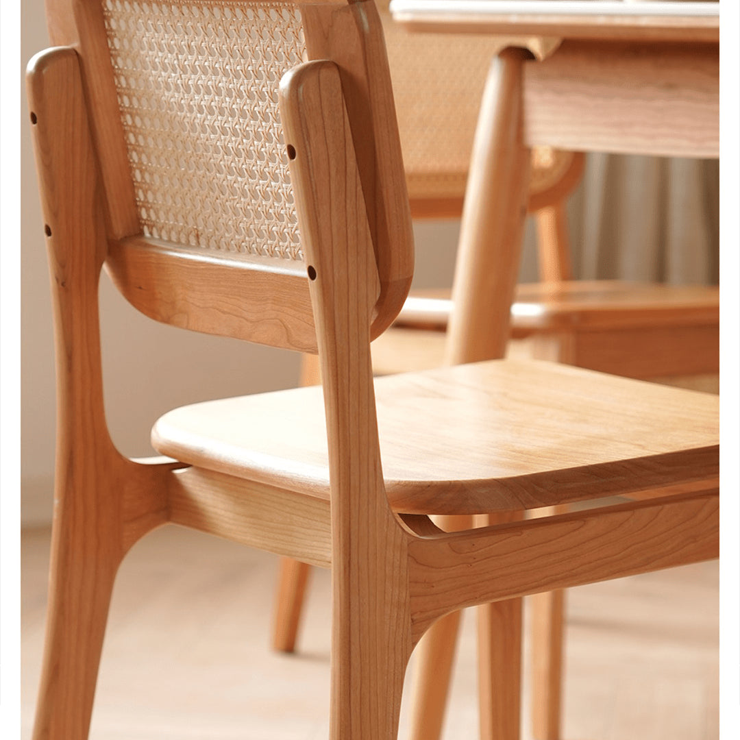 Elegant Cherry Wood and Rattan Chair - Natural Finish fyx-898