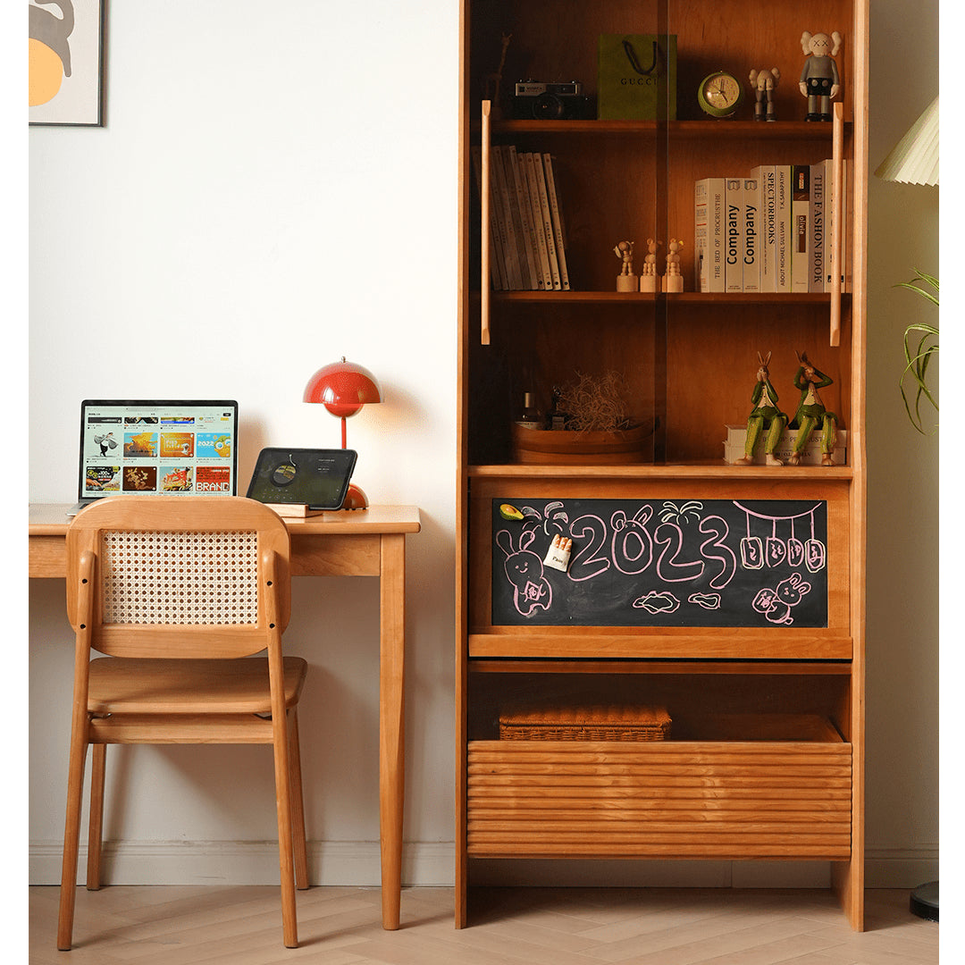 Elegant Cherry Wood and Rattan Chair - Natural Finish fyx-898