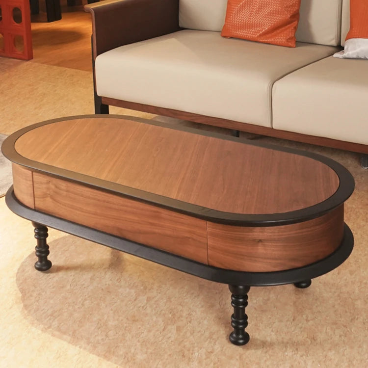 Stylish Ash Wood Coffee Table with Storage - Modern Oval Design for Living Room fzgf-3102