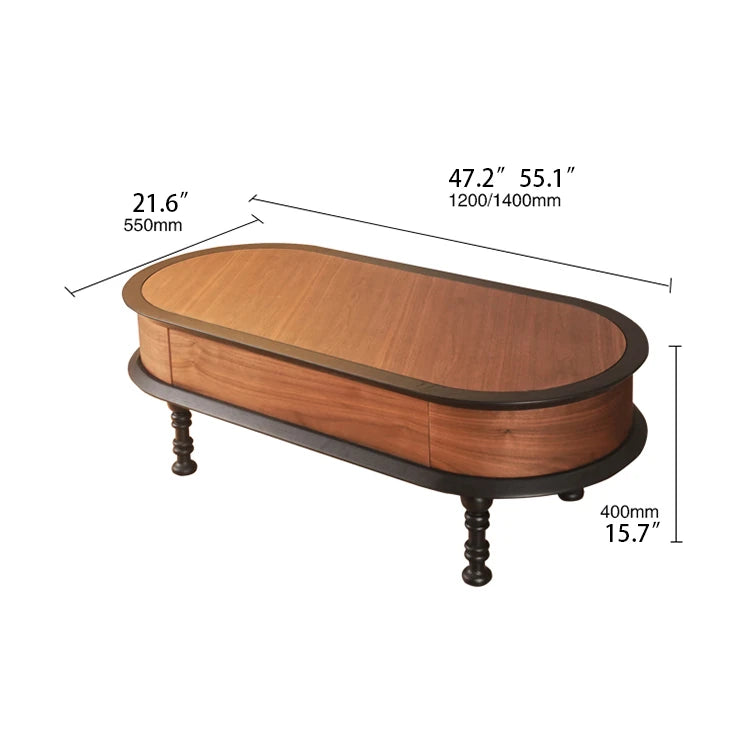 Stylish Ash Wood Coffee Table with Storage - Modern Oval Design for Living Room fzgf-3102