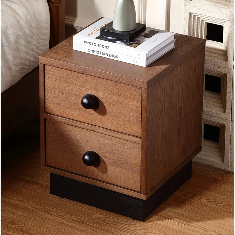 Modern Ash Wood Nightstand with Two Drawers – Stylish Bedroom Storage Solution fzgf-3103