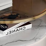 Luxury Nightstand with Tempered Glass, Marble, and Faux Leather Finish fzyhs-2733