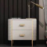 Luxurious Faux Leather Nightstand with Modern Gold Accents fzyhs-2735