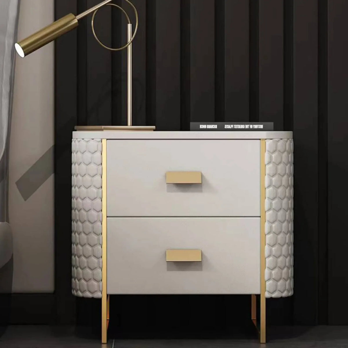 Luxurious Faux Leather Nightstand with Modern Gold Accents fzyhs-2735