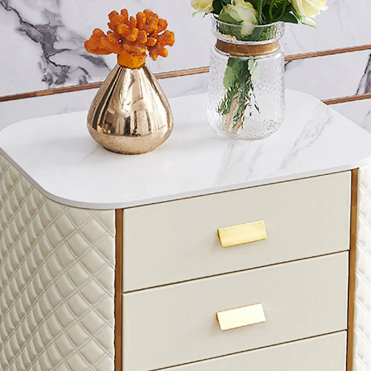 Luxurious Faux Leather Nightstand with Modern Gold Accents fzyhs-2735