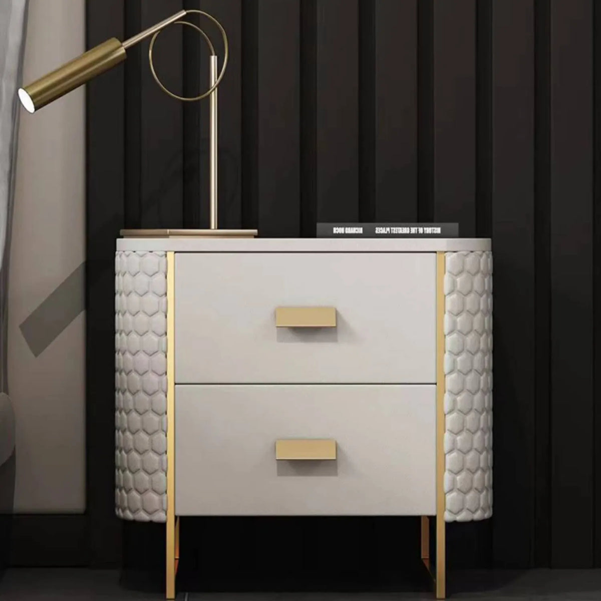 Luxurious Faux Leather Nightstand with Modern Gold Accents fzyhs-2735