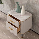 Luxury Solid Wood Nightstand with Marble Top - Elegant Bedroom Accent Piece fzyhs-2736