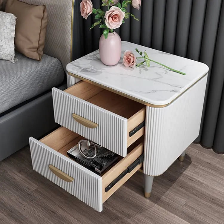 Luxury Solid Wood Nightstand with Marble Top - Elegant Bedroom Accent Piece fzyhs-2736