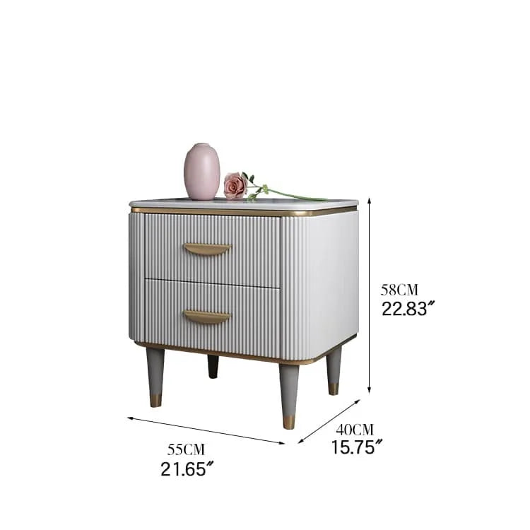 Luxury Solid Wood Nightstand with Marble Top - Elegant Bedroom Accent Piece fzyhs-2736