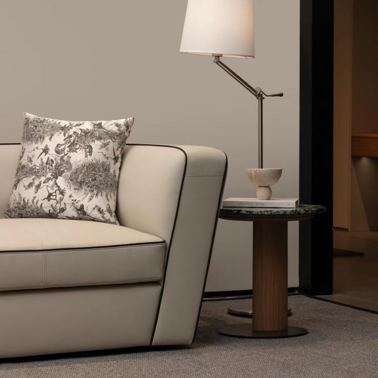 Minimalist Geometric Leather Sofa, French Cream Style with Black Accents, Straight-Line Couch for Large Spaces gjzw-0409-72
