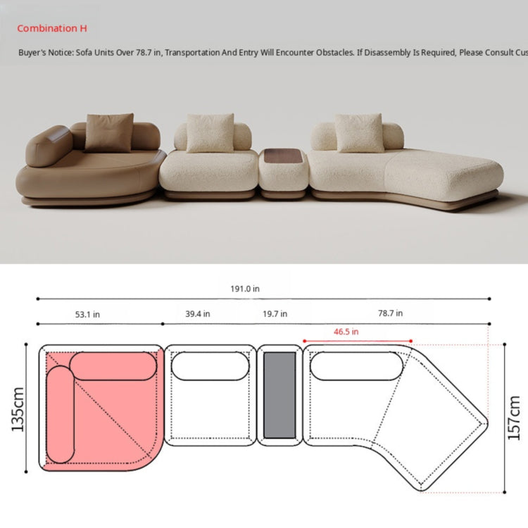 Italian Minimalist Block-Style Sectional Sofa, Asymmetrical Corner Couch for Living Room gs-0209-52