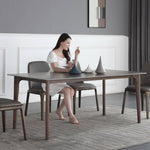 Sleek Gray Sintered Stone Table with Elegant Ash Wood Multi-Layer Board hagst-320