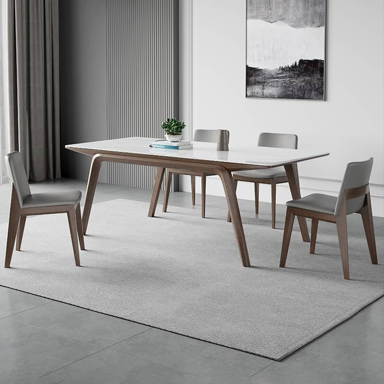 Elegant White Sintered Stone & Ash Wood Table: Modern Design & Durability hagst-323