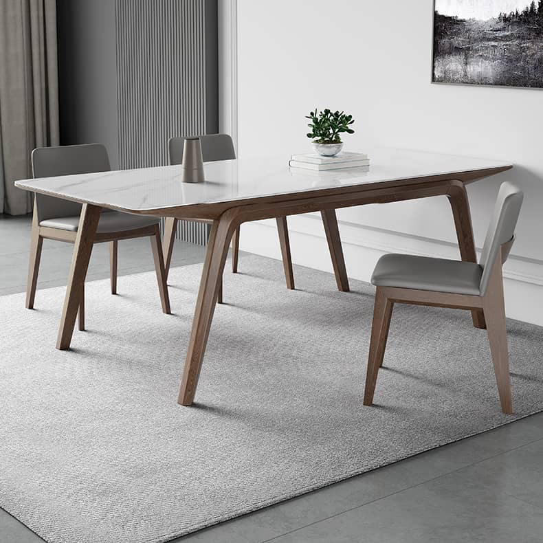 Elegant White Sintered Stone & Ash Wood Table: Modern Design & Durability hagst-323