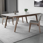 Elegant White Sintered Stone & Ash Wood Table: Modern Design & Durability hagst-323