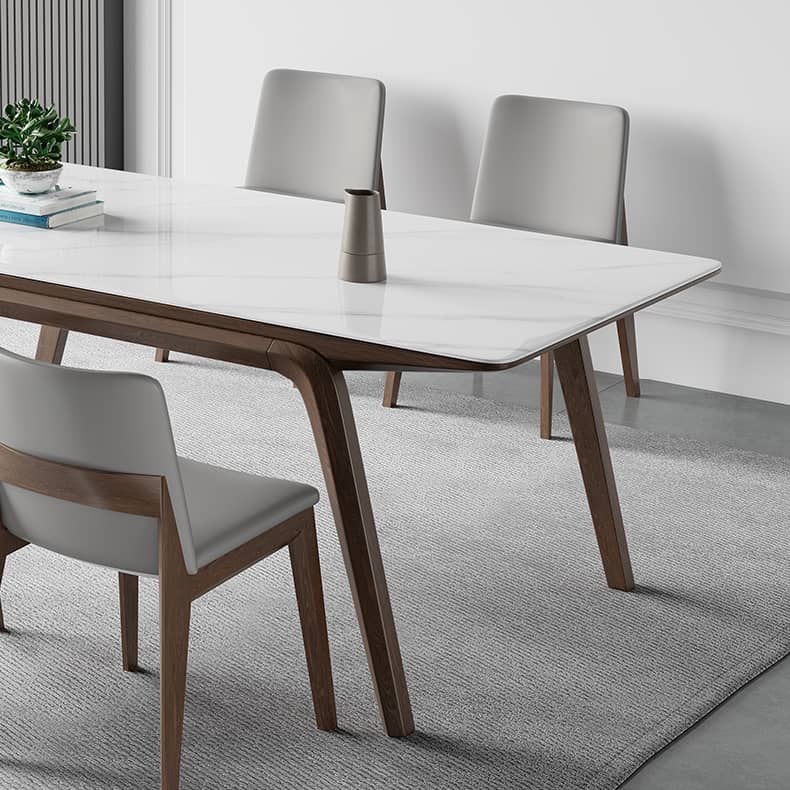 Elegant White Sintered Stone & Ash Wood Table: Modern Design & Durability hagst-323