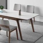 Elegant White Sintered Stone & Ash Wood Table: Modern Design & Durability hagst-323