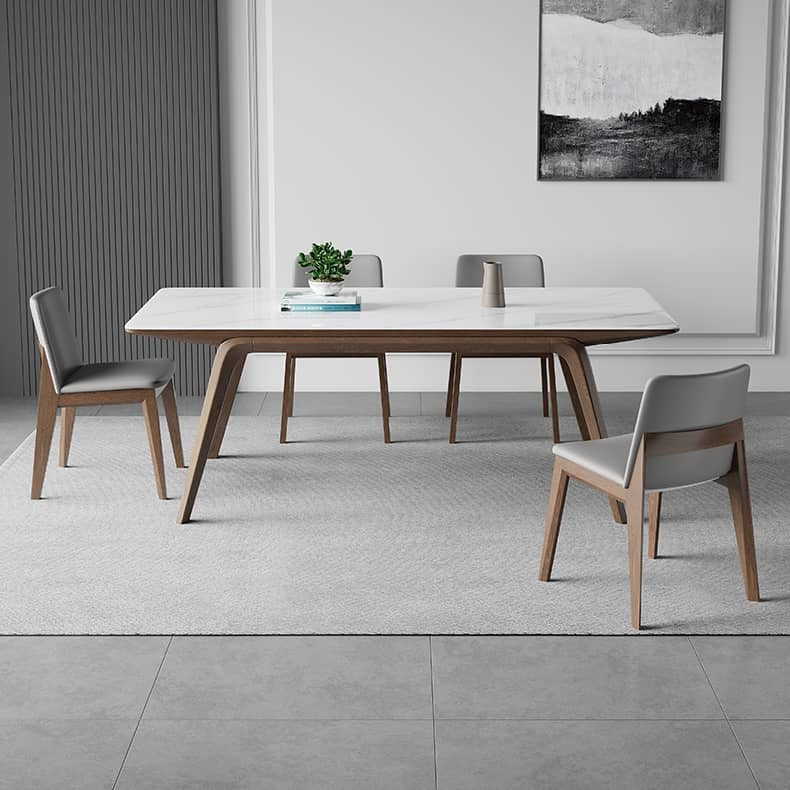 Elegant White Sintered Stone & Ash Wood Table: Modern Design & Durability hagst-323