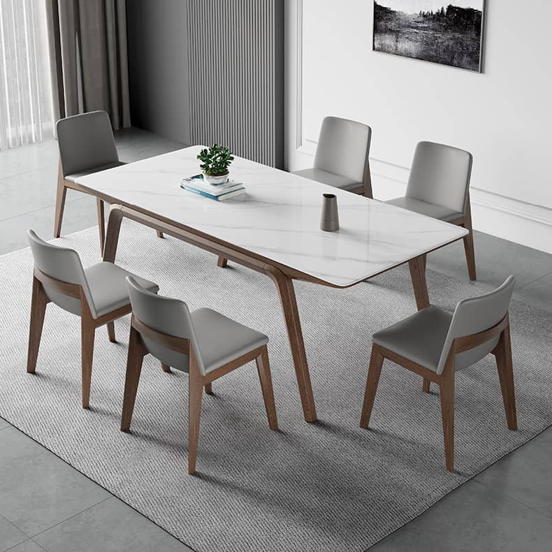 Elegant White Sintered Stone & Ash Wood Table: Modern Design & Durability hagst-323