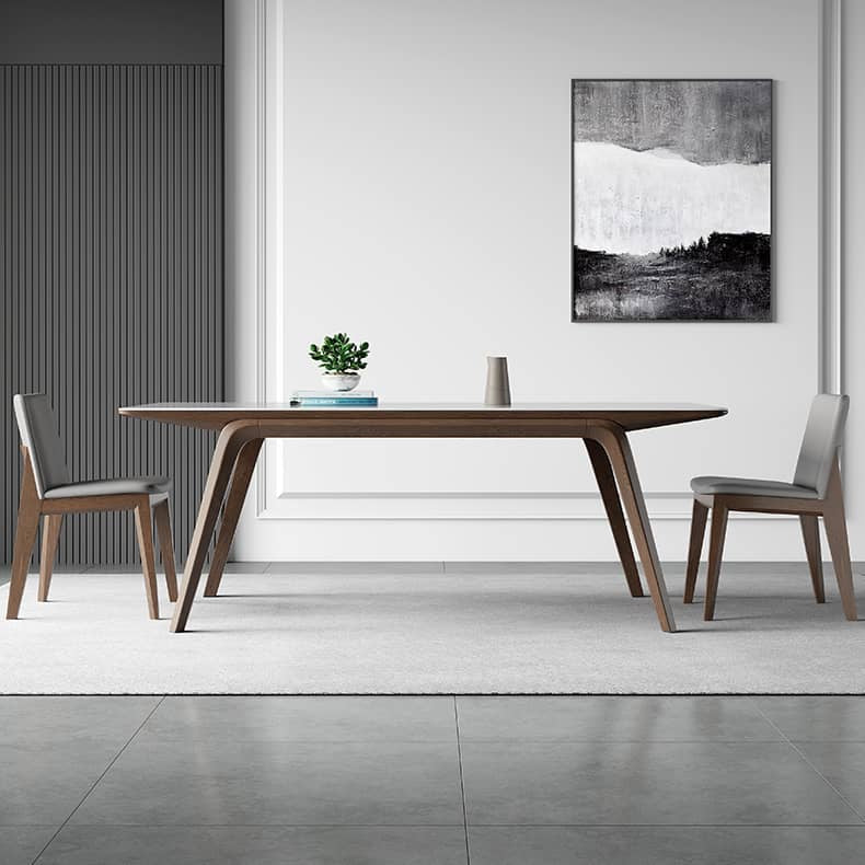 Elegant White Sintered Stone & Ash Wood Table: Modern Design & Durability hagst-323