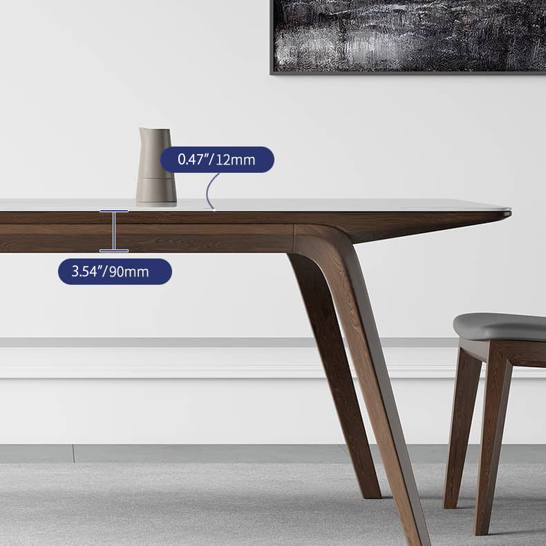 Elegant White Sintered Stone & Ash Wood Table: Modern Design & Durability hagst-323