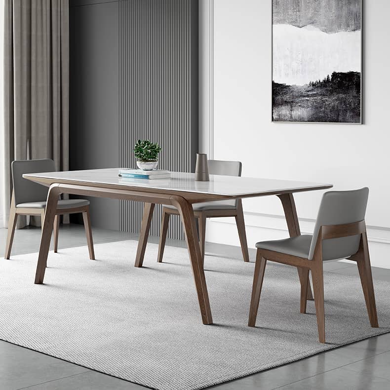 Elegant White Sintered Stone & Ash Wood Table: Modern Design & Durability hagst-323