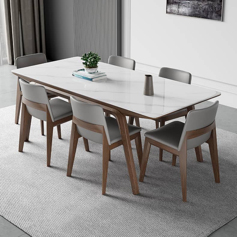 Elegant White Sintered Stone & Ash Wood Table: Modern Design & Durability hagst-323