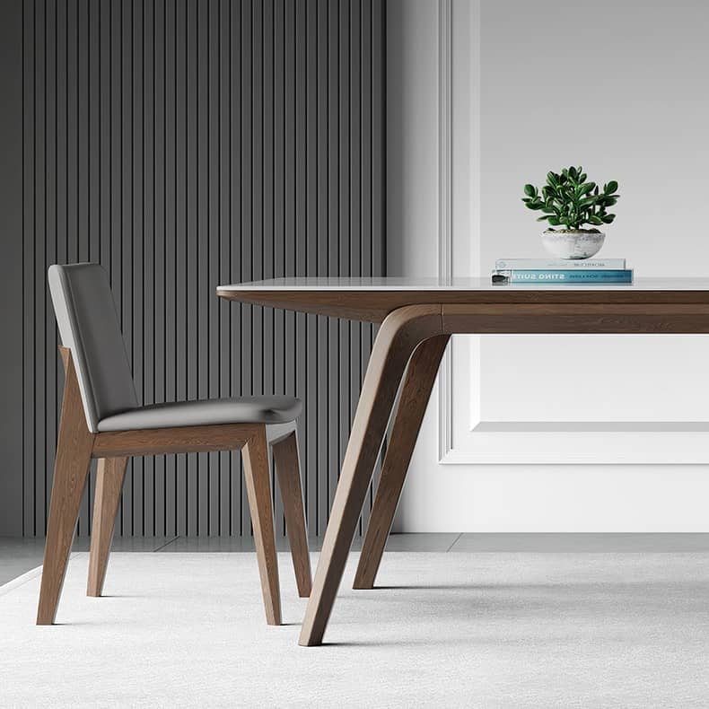 Elegant White Sintered Stone & Ash Wood Table: Modern Design & Durability hagst-323