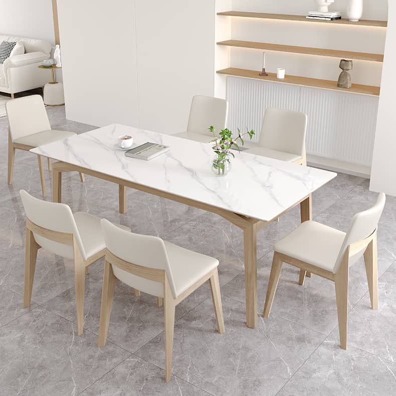 Stylish Table with White Sintered Stone Top and Ash Wood Multi-Layer Board hagst-558