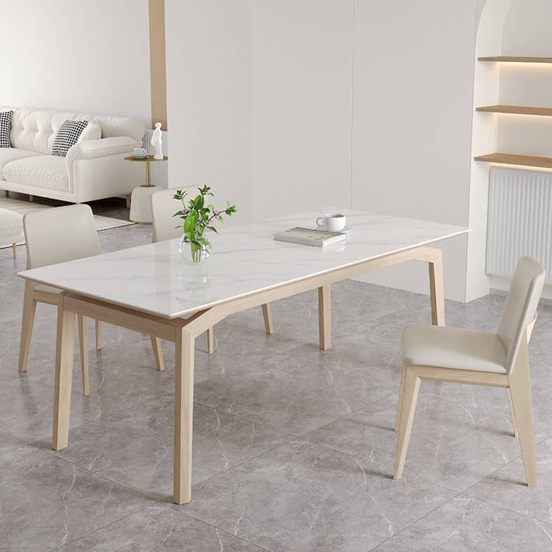 Stylish Table with White Sintered Stone Top and Ash Wood Multi-Layer Board hagst-558