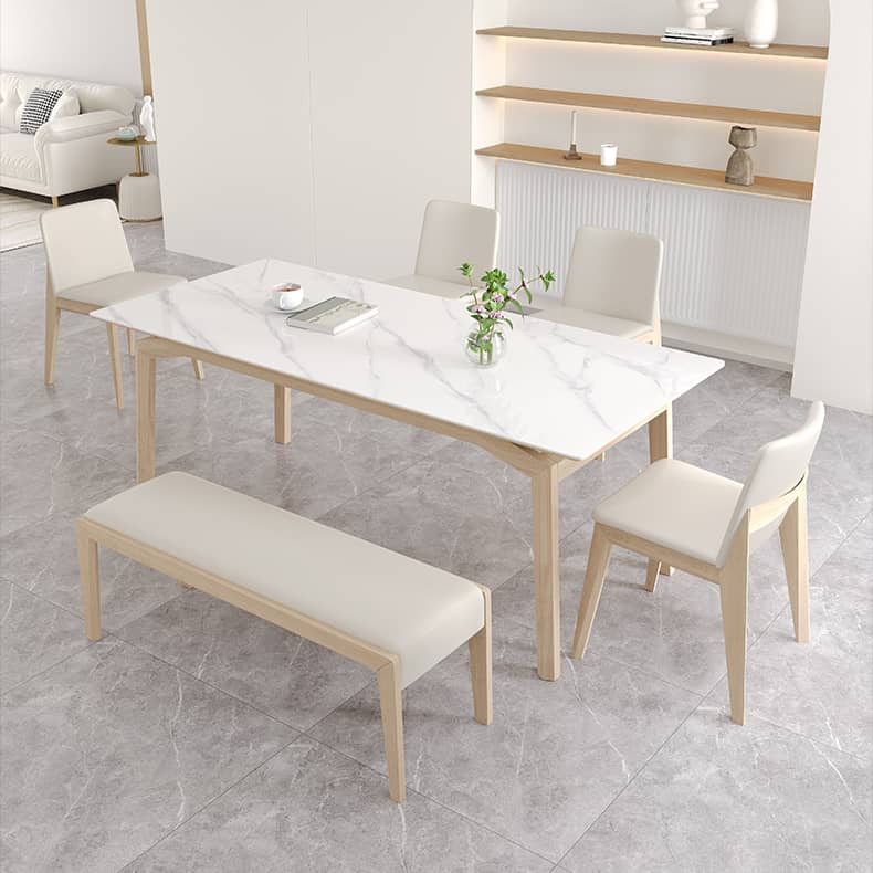 Stylish Table with White Sintered Stone Top and Ash Wood Multi-Layer Board hagst-558