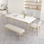 Stylish Table with White Sintered Stone Top and Ash Wood Multi-Layer Board hagst-558