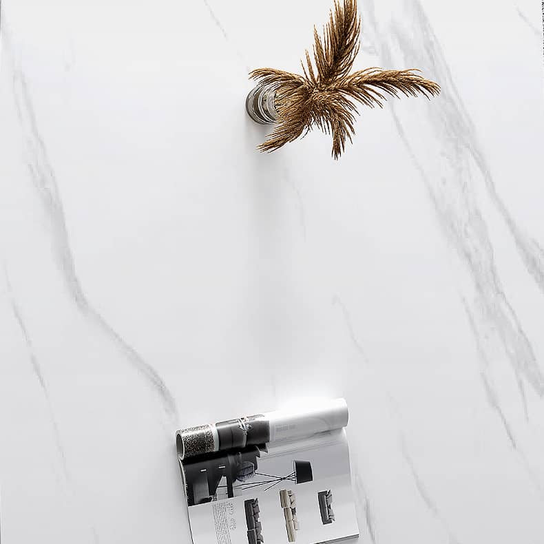 Stylish Table with White Sintered Stone Top and Ash Wood Multi-Layer Board hagst-558