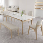 Stylish Table with White Sintered Stone Top and Ash Wood Multi-Layer Board hagst-558