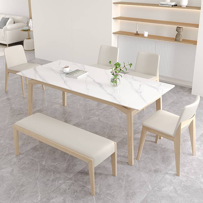 Stylish Table with White Sintered Stone Top and Ash Wood Multi-Layer Board hagst-558