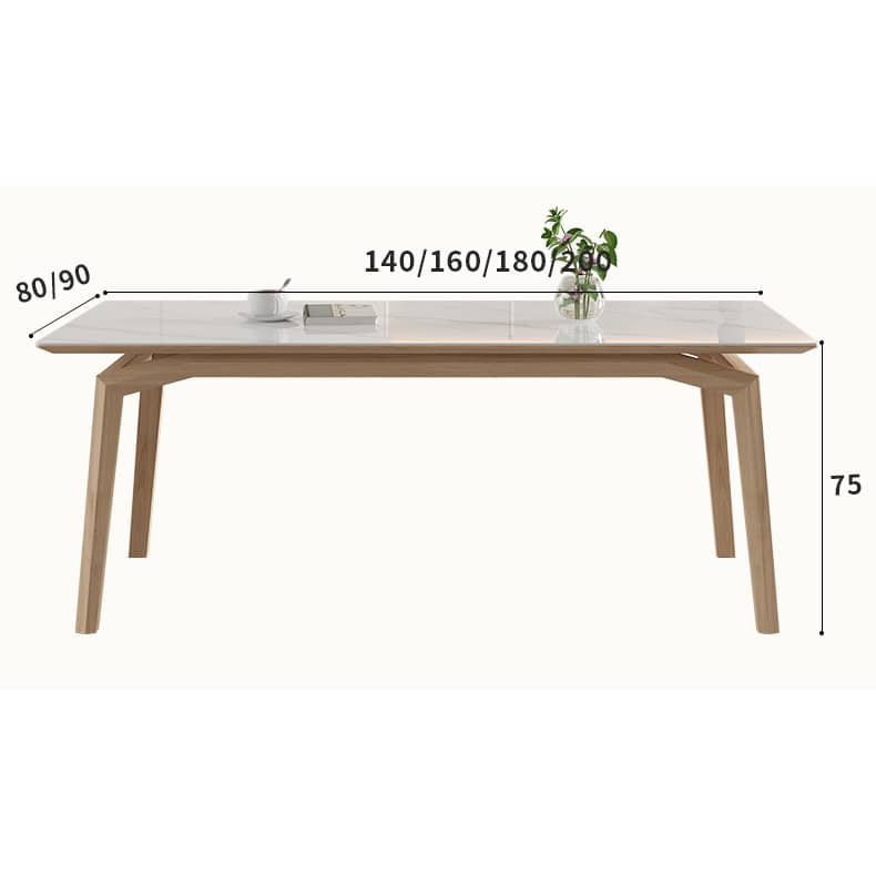 Stylish Table with White Sintered Stone Top and Ash Wood Multi-Layer Board hagst-558