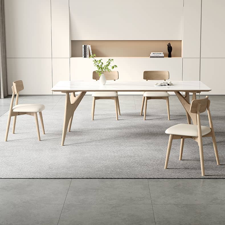 Elegant Table with Sintered Stone and Ash Wood - Modern Multi-Layer Design in White, Black, and Gray hagst-560