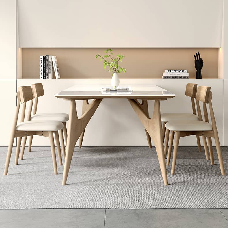 Elegant Table with Sintered Stone and Ash Wood - Modern Multi-Layer Design in White, Black, and Gray hagst-560