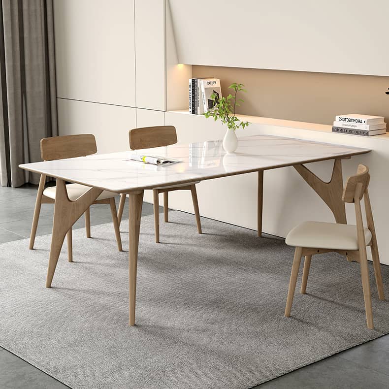 Elegant Table with Sintered Stone and Ash Wood - Modern Multi-Layer Design in White, Black, and Gray hagst-560