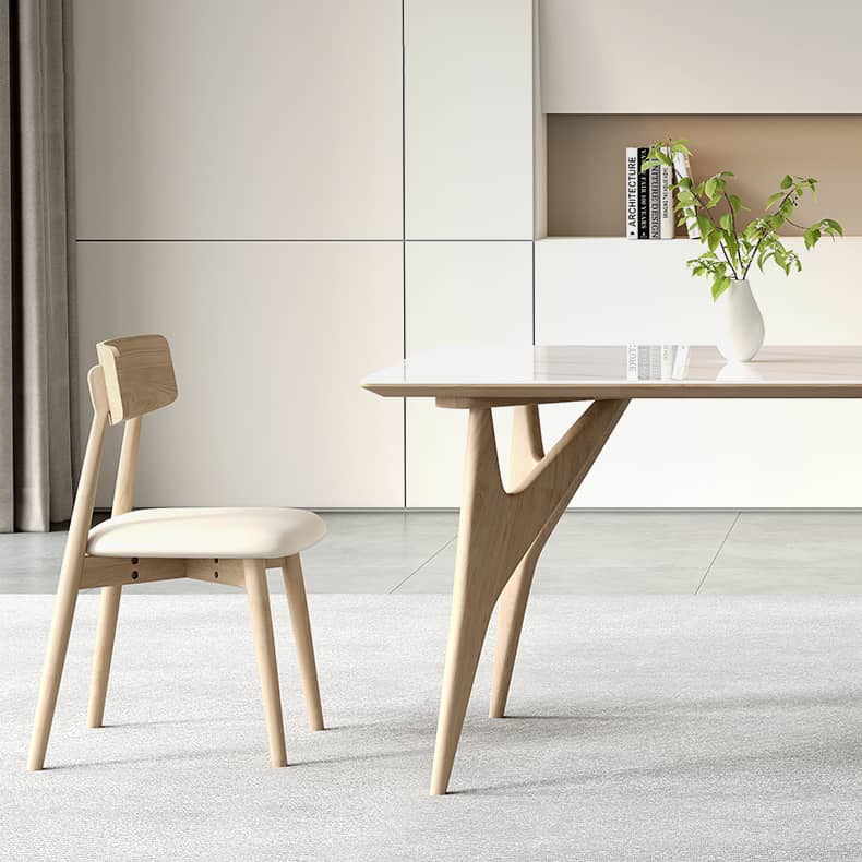 Elegant Table with Sintered Stone and Ash Wood - Modern Multi-Layer Design in White, Black, and Gray hagst-560