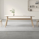 Elegant White Sintered Stone Dining Table with Ash Wood Multi-Layer Board hagst-561