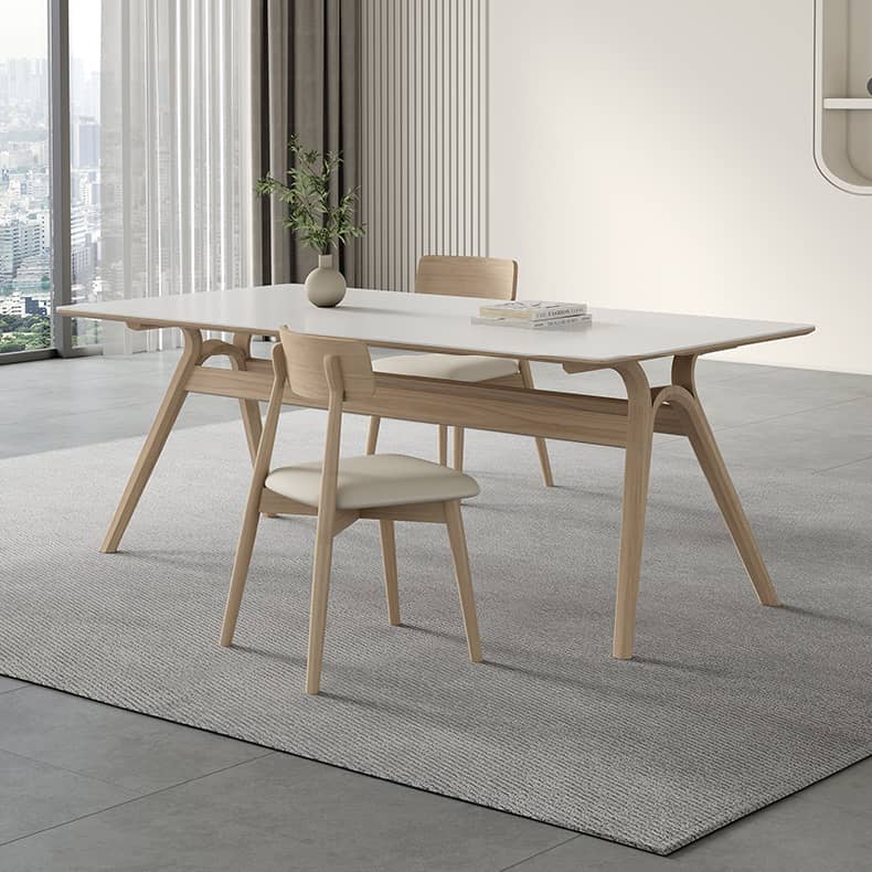 Elegant White Sintered Stone Dining Table with Ash Wood Multi-Layer Board hagst-561