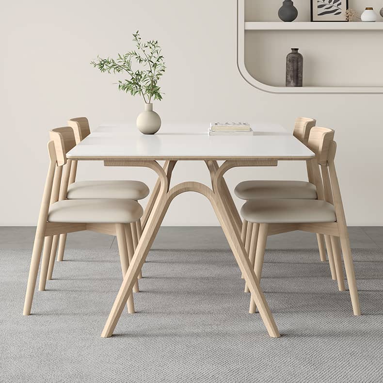 Elegant White Sintered Stone Dining Table with Ash Wood Multi-Layer Board hagst-561