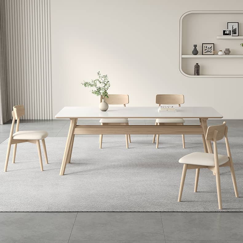 Elegant White Sintered Stone Dining Table with Ash Wood Multi-Layer Board hagst-561