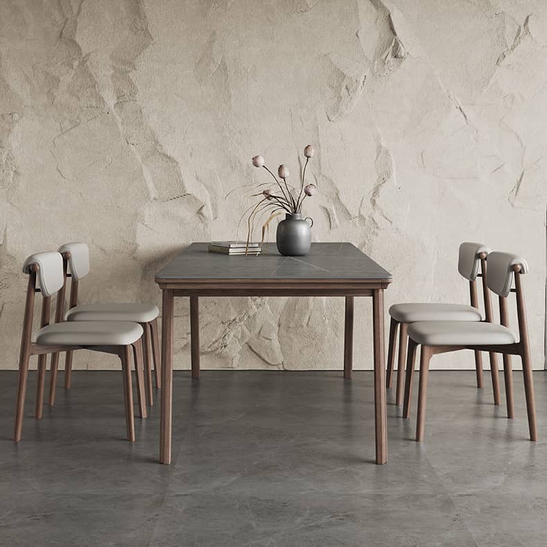 Sleek Gray Sintered Stone Table with Elegant Ash Wood Base hagst-564