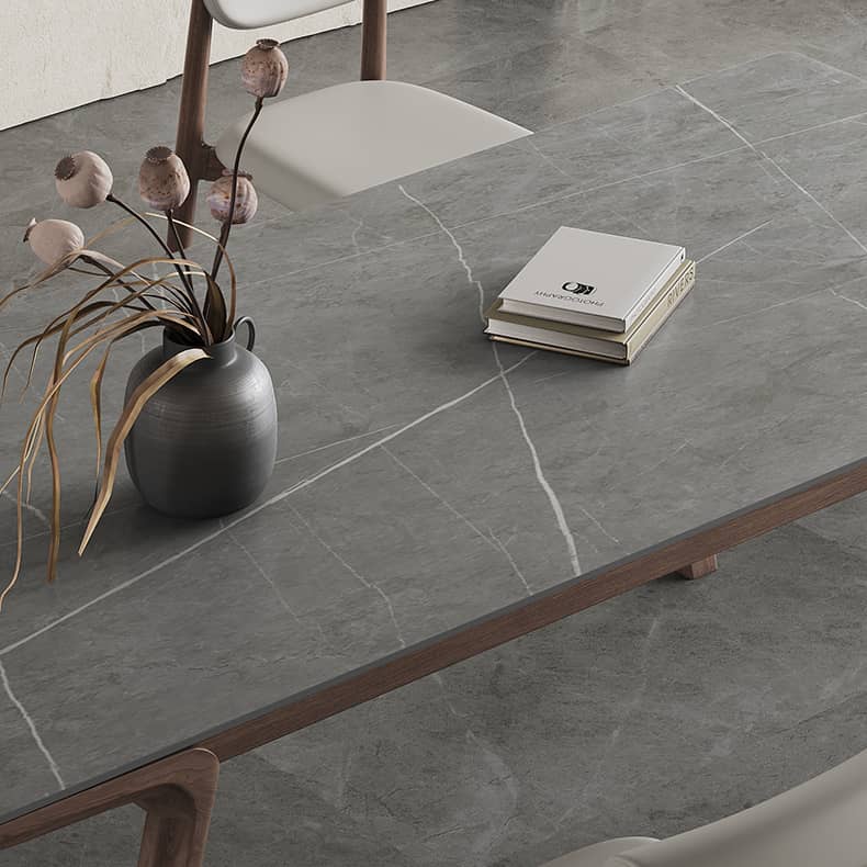 Sleek Gray Sintered Stone Table with Elegant Ash Wood Base hagst-564