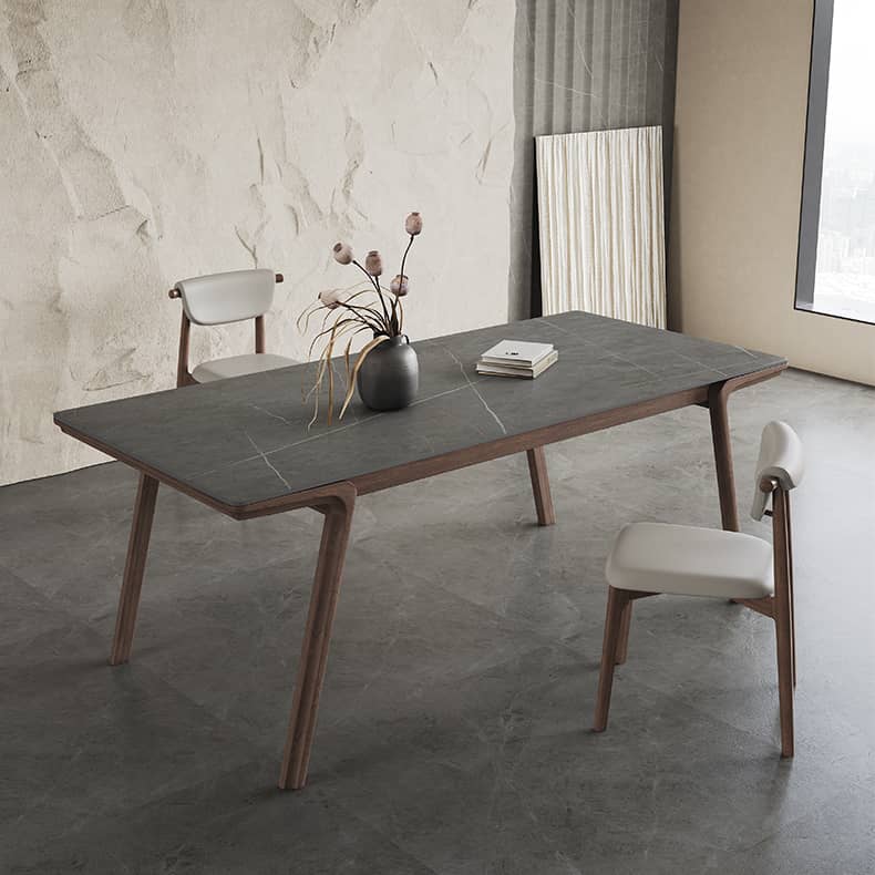 Sleek Gray Sintered Stone Table with Elegant Ash Wood Base hagst-564