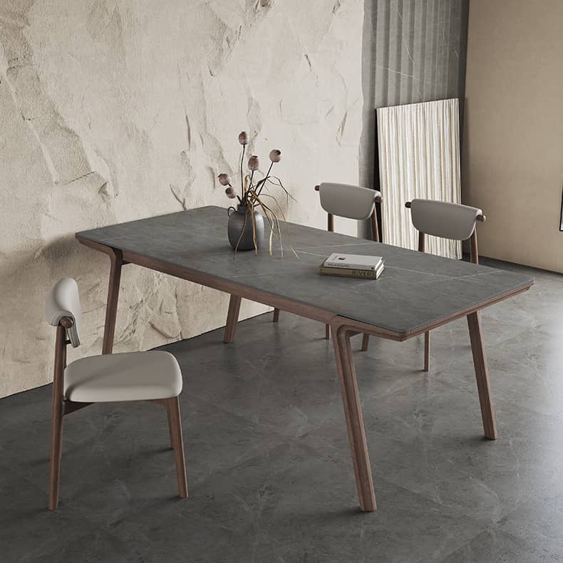 Sleek Gray Sintered Stone Table with Elegant Ash Wood Base hagst-564